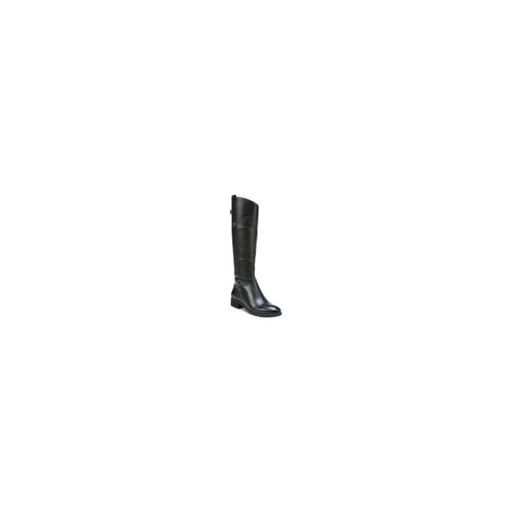 NWT SAM EDELMAN Womens Black Button Penny Block Heel Leather Riding Boot 7 W WC